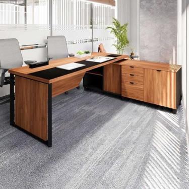 Imagem de Escrivaninha Mesa Escritório Diretor em L 200cm com Caixa de Tomadas e