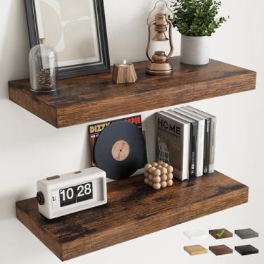 Imagem de Prateleiras flutuantes de 76 cm para parede, pacote com 2, prateleiras de banheiro de grão de madeira de 30 cm D com suportes invisíveis, fácil instalação, prateleiras de armazenamento de madeira