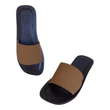 Imagem de Chinelo Feminino Couro Legítimo Rasteira Confortável Leve e Estilosa Básico Verão Antiderrapante HMS-Feminino