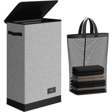 Imagem de Cesto de roupa suja SOLEDI Slim com tampa 70L cinza para espaços peque