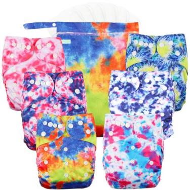 Imagem de Fraldas de pano Wegreeco, pacote com 6 tie-dye, reutilizáveis e ajustá
