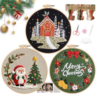 Imagem de Meyocky Kit de bordado de Natal para adultos iniciantes, kits de ponto cruz com padrão, agulhas, fios, ferramentas