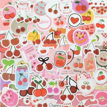 Imagem de Seorsok 90 peças de adesivos de cereja vermelha Kawaii, adesivos fofos e engraçados, adesivos para laptop, leitores de e-books, garrafas de água, acessórios de adesivos IPAD presentes para
