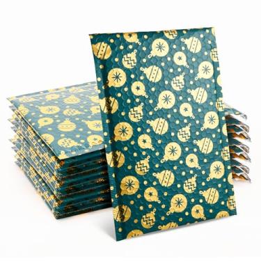 Imagem de Pacote com 25 envelopes de plástico de 17,8 x 25,4 cm, envelopes acolchoados, sacos de envio de férias com faixa de autovedação à prova d'água (Sino, 17,8 x 25,4 cm)