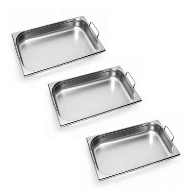 Imagem de Kit 3 Cubas Gastronômica Inox Gn 1/1 65mm Com Alça Prateada
