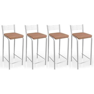 Imagem de Kit 4 Banquetas Sala Jantar Gênova 1b705cr 4 Un Cromado/linho Capuccino - Kappesberg