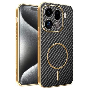 Imagem de Yarxiawin Capa de telefone para Oppo Find X9 Pro 5g textura de fibra de carbono, anel magnético para Oppo Find X9 Pro, capa de couro fina de silicone à prova de choque anti-impressão digital (preto)
