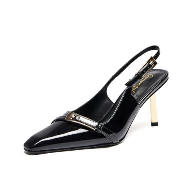 Imagem de Qunvngutui Sandálias femininas de bico quadrado stiletto slingback elegantes para festas à noite, casamentos, sapatos de formatura, Preto, 38