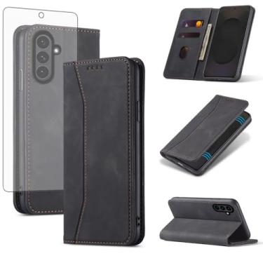 Imagem de Asuwish Capa carteira flip para celular Samsung Galaxy S25 FE 5G com protetor de tela de vidro temperado, fecho magnético, capa fólio, compartimento para cartão de crédito, suporte para celular S 25