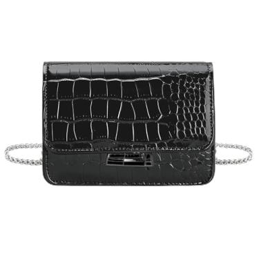 Imagem de AWNALEEO Mini bolsa tiracolo metálica para noite prateada para mulheres Y2K bolsa clutch com glitter para festas em boates, Preto