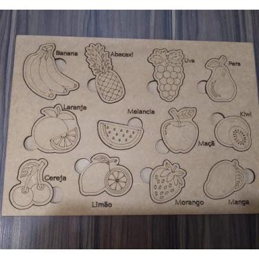 Imagem de Quebra-cabeça pedagógico de madeira MDF com frutas e números - no-bran
