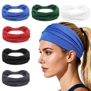 Imagem de Huachi Bandanas para mulheres, faixas elásticas largas antiderrapantes, faixas grossas para treino de suor, faixa de cabelo grande e macia turbante para lavar o rosto, maquiagem, esportes, corrida