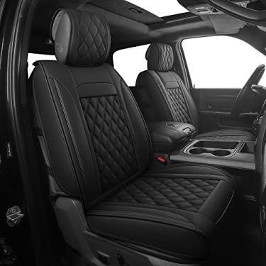 Imagem de JOJOBAY Capas de assento de carro para Dodge Ram, serve para caminhonete 2009-2025 1500/2500/3500 HD, tripulação, regular, quad, mega cabine, capas de assento de couro sintético à prova d'água (2