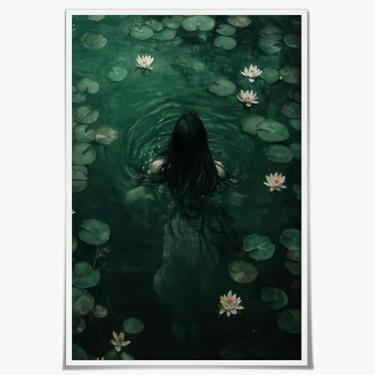 Imagem de Dark Academia Gothic Wall Art Woman in The Lake Goth Moody Victorian Wall Decor Estética Cottagecore Canvas Vintage Poster 20 x 30 cm sem moldura
