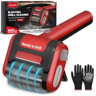 Imagem de Escova de grelha elétrica, limpador de grelha com luz LED, cerdas de aço inoxidável 700–800 RPM, cabeça de escova removível 304, ferramenta de limpeza de grelha recarregável sem fio e tipo C para