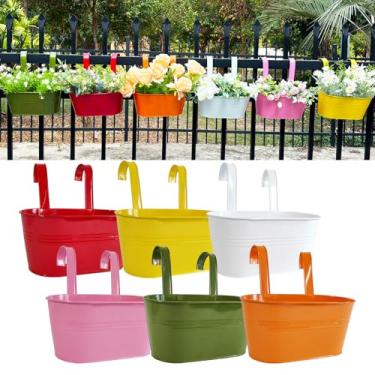 Imagem de Plantadores de grade de varanda de 30,5 cm, plantador suspenso ao ar livre para cerca, vaso de flores elegante para varanda de metal para ervas e suculentas (várias cores, pacote com 6)