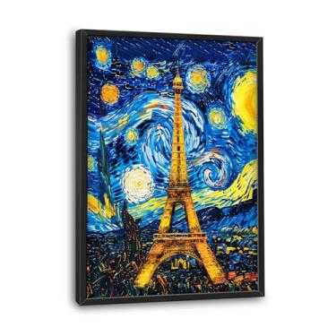Imagem de Flintis Grande arte de parede emoldurada da Torre Eiffel de Paris, céu estrelado, fotos noturnas, decoração de parede, pintura abstrata, obra de arte, decoração para sala de estar, banheiro, crianças