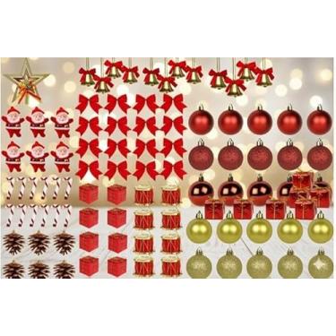 Imagem de Kit Decoração de Natal, 125 Peças, Enfeites para Árvore com Bolinhas, Pendentes, Pisca, Laços, Papai Noel (55 Enfeites/Sem Pisca)