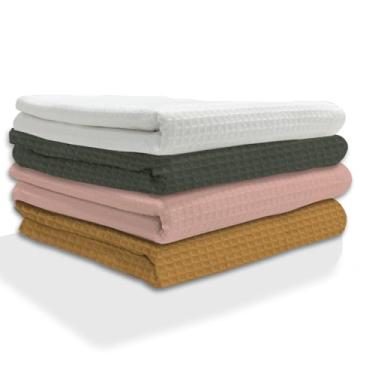 Imagem de IXORA DECOR Conjunto de 4 toalhas de cozinha 100% algodão | 4 panos de prato de trama waffle tingidos sólidos | Pano de cozinha e toalha de mesa | Guardanapos super absorventes | 127 x 177 centímetros