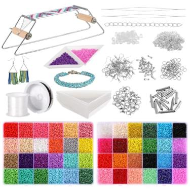 Imagem de Kit de contas de metal ajustável, conjunto de joias com 46.000 contas de semente de vidro, agulhas, bandejas e ferramentas para pulseiras, colares e brincos DIY