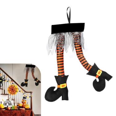 Imagem de Dogary Decoração de perna de bruxa para porta-malas de carro, enfeites engraçados para pendurar em meias listradas, guirlanda de festival fantasma, acessórios de suprimentos decorativos multiuso