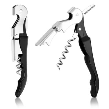 Imagem de Conjunto de abridor de vinho saca-rolhas profissional para garçom - Chave de vinho de aço inoxidável com cortador de alumínio, abridor de garrafas multifuncional para vinho e cerveja