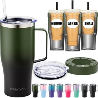 Imagem de Manga universal para café gelado com alça - isolamento térmico de parede dupla reutilizável de aço inoxidável isolante para bebidas frias, serve para copos pequenos, médios e grandes para viagem