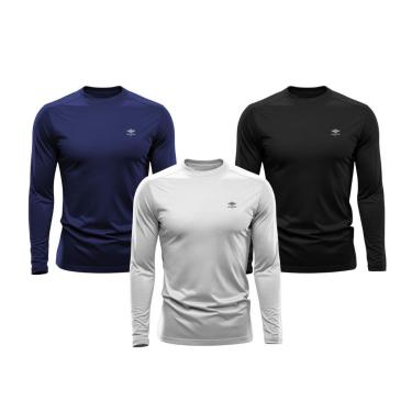 Imagem de Kit 3 Camisetas Masculina Dry Manga Longa P ao Plus Proteção UV Academia Fitness Esporte Básica-Masculino