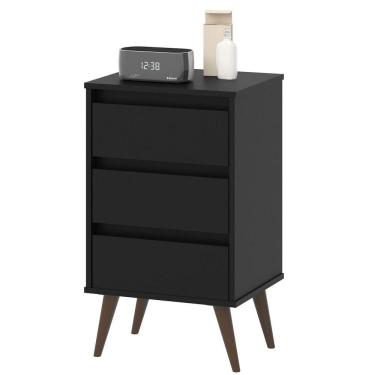 Imagem de Mesa De Cabeceira 3 Gavetas Com Pés Palito Woon Preto