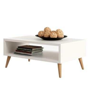 Imagem de Mesa de Centro Retrô com Nicho – Pés Palito em Madeira Maciça | 65cm(Branco)