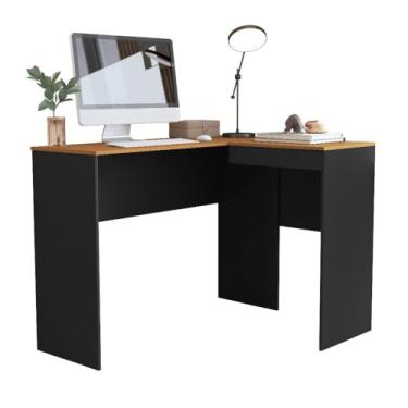 Imagem de Mesa Escrivaninha em L Para Computador Notebook com Compartimento Oculto Home Office Escritório Moderna, escrivaninha,escrivaninha para quarto(Preto/Nature)