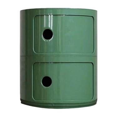 Imagem de Armário de armazenamento multifuncional, mesa de cabeceira com portas de correr, mesa de cabeceira redonda com gavetas, adequado para sala de estar e quarto, espaço pequeno (tamanho: 2 camadas, cor