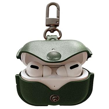 Imagem de Capa de couro genuíno compatível com AirPods Pro 3ª geração (2025), capa protetora VOMA para Apple AirPods Pro 3, capa de carregamento sem fio com chaveiro e fecho de pressão, verde militar