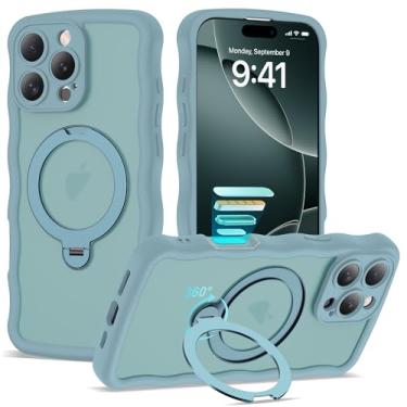 Imagem de BTBTCASE Capa compatível com iPhone 16 Pro Max com anel magnético rotativo de 360° e suporte invisível, compatível com Mag-Safe, linda capa protetora para celular com moldura ondulada ondulada