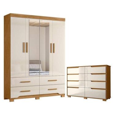 Imagem de Guarda Roupa Solteiro Miami E Cômoda Georgia Freijó Off White - Moval