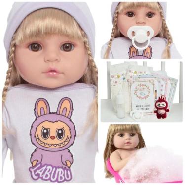 Imagem de Boneca Reborn Bebê Recém Nascida Loira Fofinha Com Pelúcia - Cegonha R