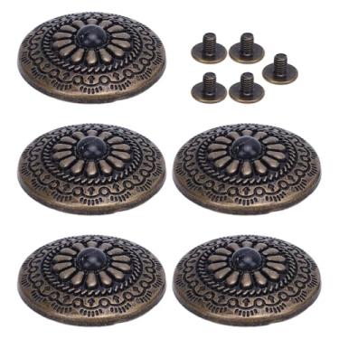 Imagem de 5 conjuntos de botão traseiro parafuso 30mm formato redondo bronze antigo preto turquesa conchos com parafusos 4.5mm para artesanato em couro