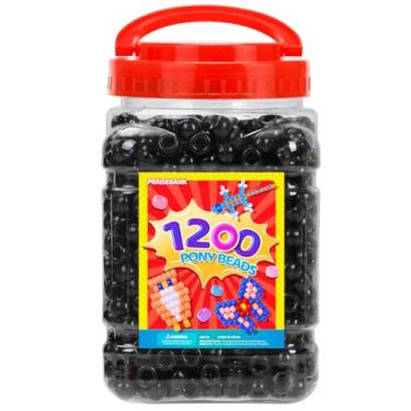 Imagem de Praisebank Contas de pônei, 1200 peças, 6 x 9 mm, contas por atacado, pulseiras para fabricação de joias, artes e artesanato (preto)