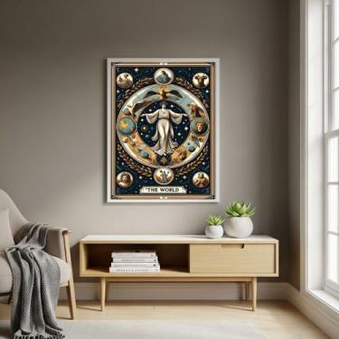 Imagem de Quadro Decorativo Carta de Tarô O Mundo - 70x50cm Cor:Moldura Branca -