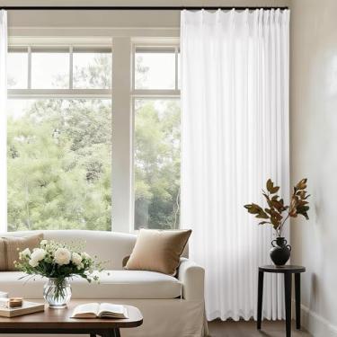 Imagem de Cortinas de linho plissadas brancas marfim extra largas 213 cm de comprimento para porta de vidro deslizante de pátio creme bétula 182 cm de largura cortinas plissadas com ganchos anéis