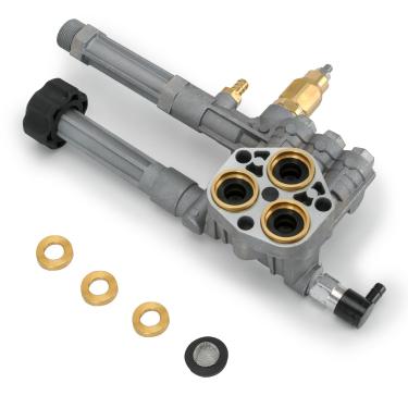 Imagem de AR43361 Cabeça de bomba de lavadora de pressão 43361 compatível com SRMW2.3G28 SRMW2.4G28 Bombas para Annovi Reverberi Toro Troy Bilt com descarregador e válvula de alívio