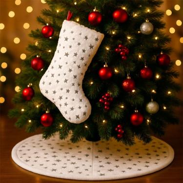 Imagem de Bota Meia Saia Decoração Estrelinhas árvore Natal Pelúciado