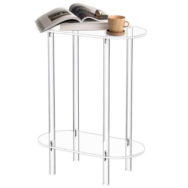 Imagem de Mesa lateral acrílica,Mesa de cabeceira acrílica,Mesa final pequena de acrílico - Mesa lateral oval pequena acrílica, mesa final transparente de 2 camadas para sala de estar, quarto, banheiro