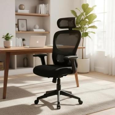Imagem de Cadeira de escritório, design ergonômico com suporte lombar independente, malha respirável e encosto de cabeça ajustável