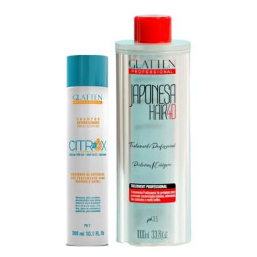 Imagem de Glatten Citrox Shampoo 300 ml e Escova Japonesa Hair 4 D 1 Litro