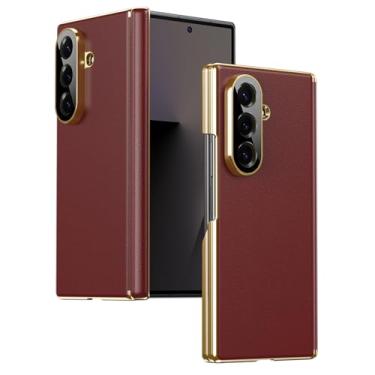 Imagem de FWYANZH Capa de couro para Samsung Galaxy Z Fold 7, capa traseira de proteção de orifício de lente de câmera de precisão dobradiça à prova de choque galvanizada leve luxuosa, vermelha, dobra 7