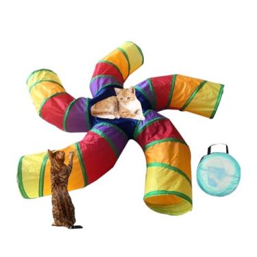 Imagem de Cama de túnel para gatos – Tubo de túnel para animais de estimação em forma de S de 5 vias para gatos | Brinquedo interativo dobrável para gatinhos pequenos e médios e coelhos