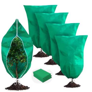 Imagem de Pacote com 4 capas de plantas, bolsa de proteção contra congelamento, capas de gelo e cordão com zíper, capas de proteção contra geada de plantas, capas de plantas de inverno respiráveis, proteção