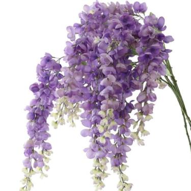 Imagem de 4 peças de flores artificiais de glicínia 94 cm, guirlandas falsas de ratã, flores de seda, para decoração de parede de festa de casamento (roxo)
