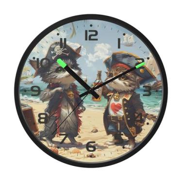 Imagem de SEHANY Relógio de parede engraçado de gato pirata, silencioso, sem tique-taque, operado por bateria, controle de som, luz noturna, relógios de parede para sala de estar, cozinha, quarto, escritório